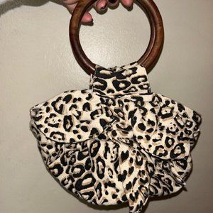 Anthropologie leopard print purse w/wood handle